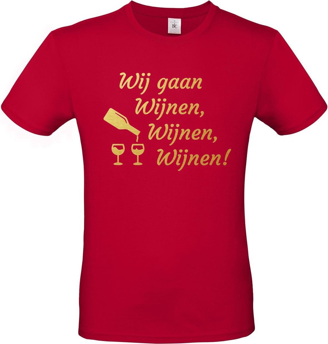 T-shirt met opdruk “Wij gaan Wijnen, wijnen, wijnen!” | Meiland collectie | Rood T-shirt met Goudkleurige opdruk. | Herojodeals